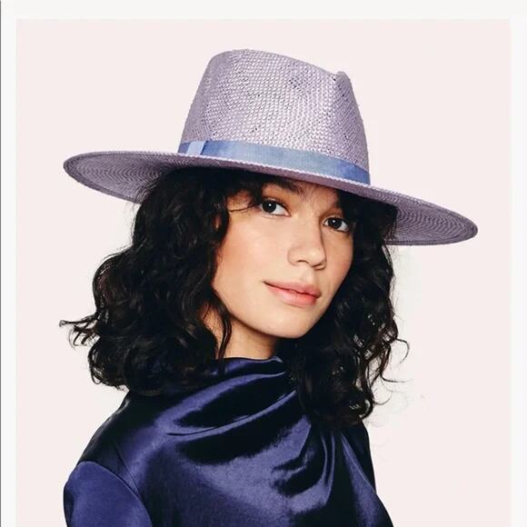 Eugenia Kim Harlow Straw Hat Fedora Lavender PurpleWide Brim Women's One Size - Picture 3 of 13